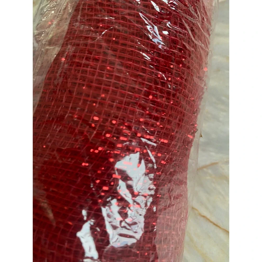 SCM designs Red Decorative Mesh Ribbon 21 Inch x 10 Yards Sparkle Metallic Roll